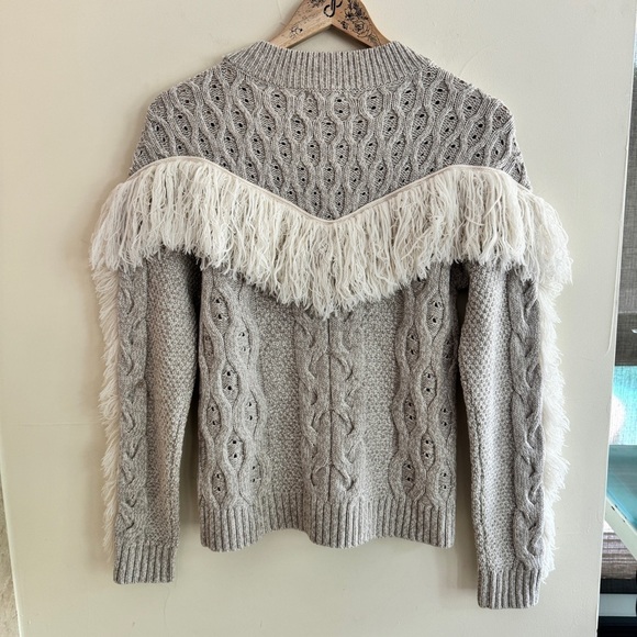 Amur Ulla Fringe Beige Cable Knit Merino Wool Round Neck Womens Size S Pullover - Picture 8 of 16